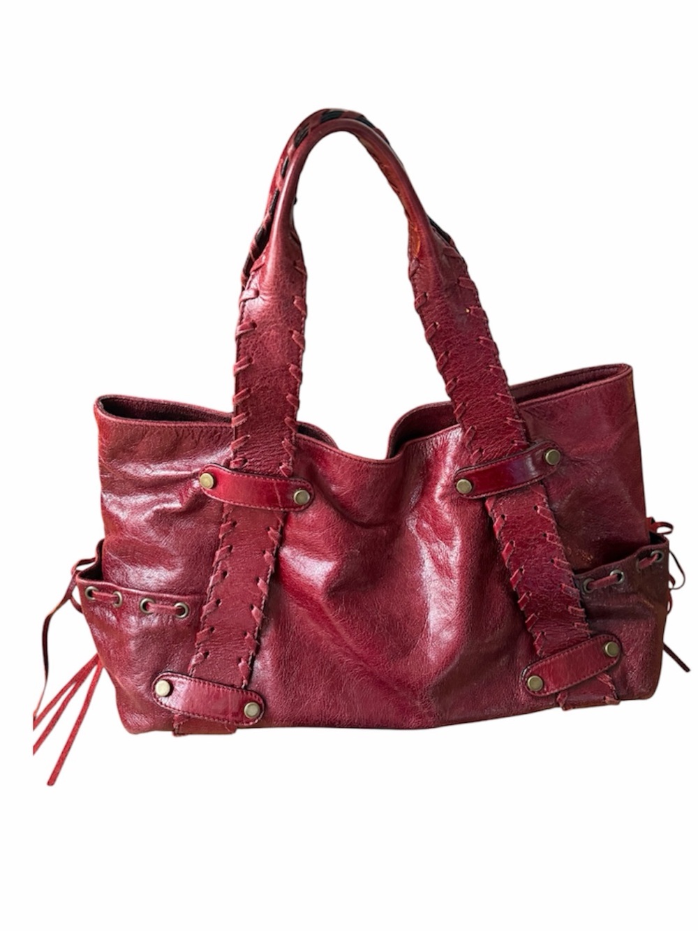 Vintage Maurizio Taiuti Handbag Fine Soft Luxury Red Italian Leather w/Tassels